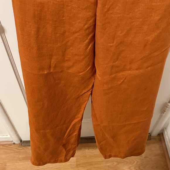 Three Dots Rust Orange Wide Leg Linen Pants - Picture 8 of 16